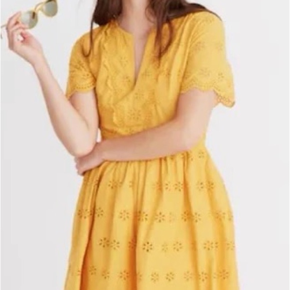Madewell Yellow Eyelet Midi Dress